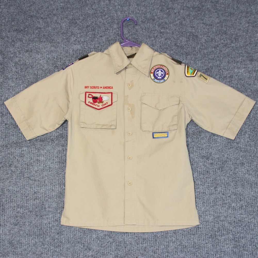 Boys Scouts of America Uniform Shirt Youth‎ M 776 Nassau New York FIREM'N CHIT